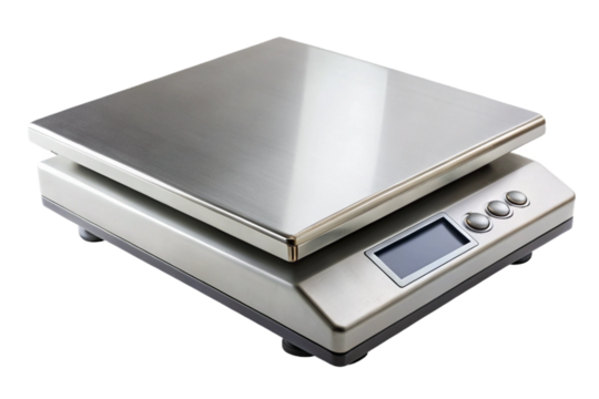 Digital stainless steel postal scale isolated on transparent background for precise weight measurement transparent background