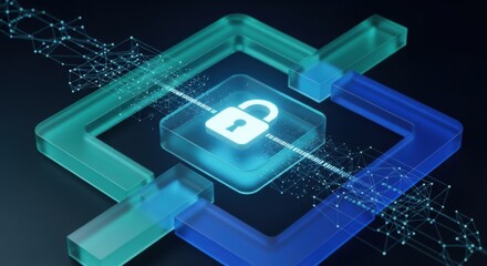 Digital Lock Security Icon in Blue and Green Futuristic Technology Style