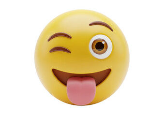 Winking emoji face with tongue out isolated on transparent background
