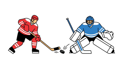 Obraz premium Hockey Game: The vibrant digital art depicts a tense ice hockey showdown between two determined players. a thrilling moment with skillful display.