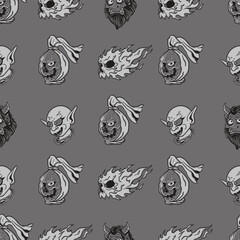 Seamless Pattern of Creepy Indonesian Ghost Faces