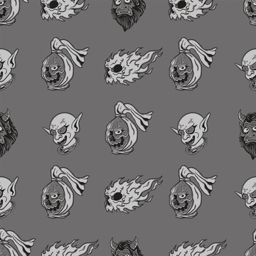Seamless Pattern of Creepy Indonesian Ghost Faces