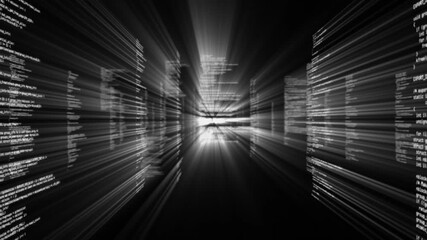 Animation of light beam zooming on data processing on digital interface against server room - Powered by Adobe