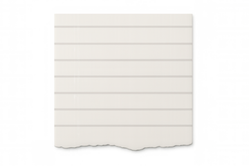 Torn lined notebook paper sheet featuring blank white surface, isolated on transparent background with clean empty space for text insertion