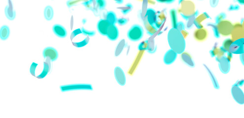 Bright teal and yellow confetti falling on white. Perfect for celebration, party, or festive designs.