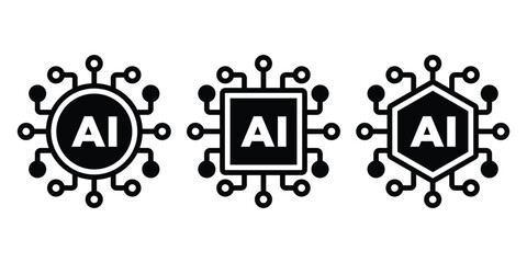 AI Technology Chip Icons Set, Artificial Intelligence Circuit Vector Design. AI Chip, Circuit, and Tech Vector