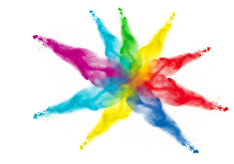 Obraz premium Vibrant abstract starburst of colorful liquid splashes isolated on transparent background