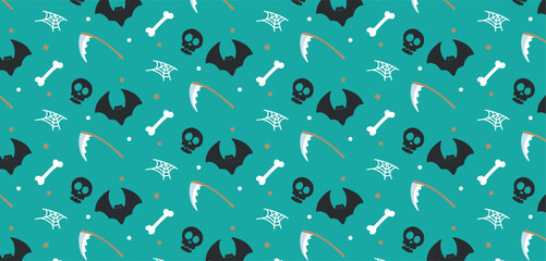 Halloween Pattern with Bats and Skulls