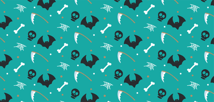 Halloween Pattern with Bats and Skulls