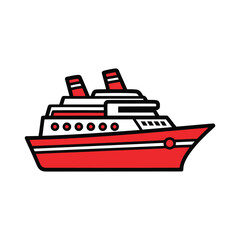 Obraz premium A stylized illustration of a red and white cruise ship with two funnels.