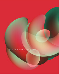 Abstract shapes overlap, creating vibrant color blends. Red background enhances visual impact, modern design element.