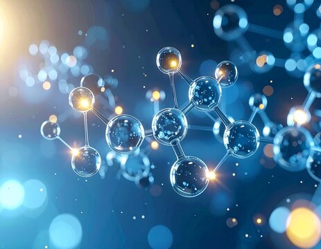 Intricate molecular structure, glowing spheres connected, abstract science background.