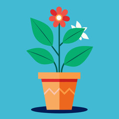 Flat design illustration of a potted plant with red and white flowers