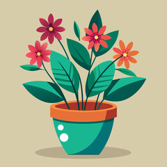 Vibrant potted plant with red and orange flowers and green leaves