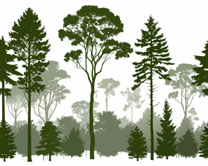 Diverse forest silhouette with varying shades of green trees