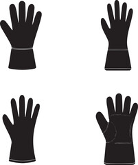 Fototapeta premium Glove Silhouettes Set in 2x2 Grid – Vector Icons of Protective, Safety, Work, and Rubber Gloves on White Background