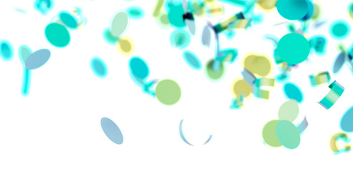 Colorful confetti falling on white background. Perfect for party invitations, celebrations, and festive designs.