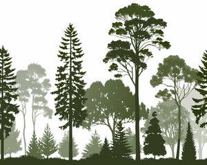 Diverse forest silhouette with varying shades of green trees