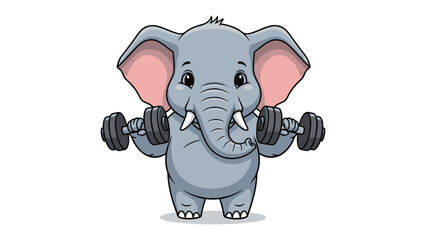 Strong Elephant: An illustrated cartoon featuring a strong elephant lifting weights, embodying physical strength and playful charm.