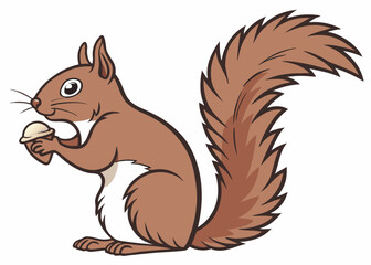 Cute cartoon squirrel holding a nut isolated on white background