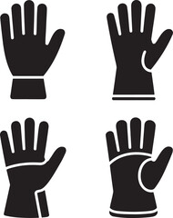 Fototapeta premium Glove Silhouettes Set in 2x2 Grid – Vector Icons of Protective, Safety, Work, and Rubber Gloves on White Background