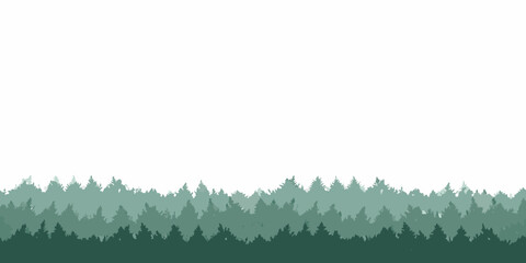 Layered green forest silhouette against a white background