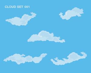 Collection of five fluffy white clouds on a bright blue sky