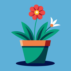 Flat design illustration of a potted plant with red and white flowers
