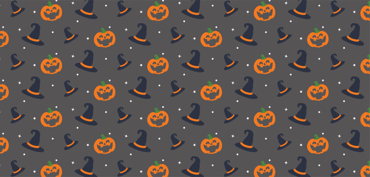 Halloween Pattern with Pumpkins and Witch Hats