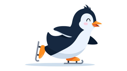 Ice Skating Penguin's Playful Glide: Witness the delightful sight of a penguin gliding effortlessly on ice skates, showcasing joy in winter season.