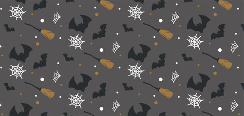 Halloween Pattern with Bats and Spider Webs
