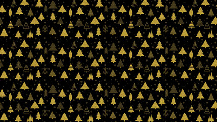Christmas tree pattern gold and black background holiday season festive design backdrop