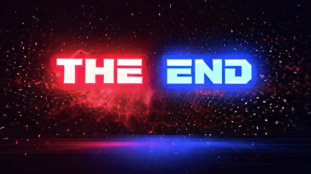 Dynamic sports opener animation in 4K with glowing red vs blue &lsquo;The End&rsquo; text and fiery particle sparks