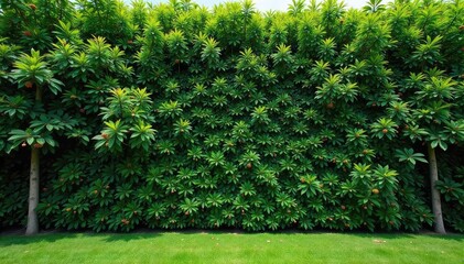 Fototapeta premium A dense, living wall of trees provides natural sound buffering and privacy, creating a tranquil green barrier Perfect for landscaping, architecture, and environmental projects , outdoor, natural