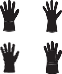 Obraz premium Glove Silhouettes Set in 2x2 Grid – Vector Icons of Protective, Safety, Work, and Rubber Gloves on White Background