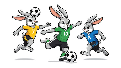 Soccer Rabbits: A vibrant illustration captures the energy and excitement of soccer with three animated rabbits engaged in a lively game, showcasing the spirit of sportsmanship. © Azizun