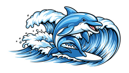 Dolphin Surfing the Wave: A playful dolphin glides gracefully on a cresting wave, riding the ocean's power with joyful abandon. capturing the ocean's embrace and its vibrant energy.