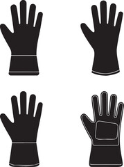 Obraz premium Glove Silhouettes Set in 2x2 Grid – Vector Icons of Protective, Safety, Work, and Rubber Gloves on White Background