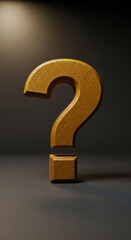 Gold question mark, textured surface, dark background, spotlight effect,  symbolizing inquiry, uncertainty, or problem-solving