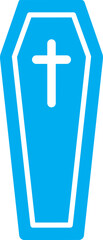 Blue and White Coffin Icon in Flat Style.