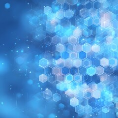 Luminous Hexagonal Network with Glowing Blue Particles and Soft Bokeh Background.