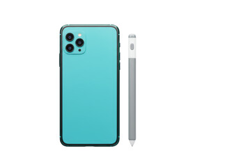 Isolated generic smartphone in blue with stylus, design and technology mock-up presentation