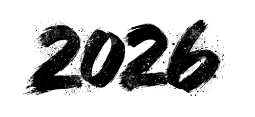 2026 written in a textured, splatter-effect font