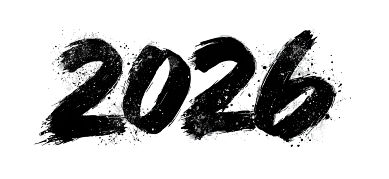 2026 written in a textured, splatter-effect font