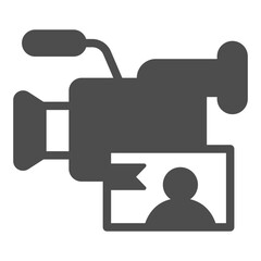 Video camera and video frame with person solid icon, info tech concept. Vector graphics. Camera with user pic, technology sign on white background, outline style icon of mobile or web design.