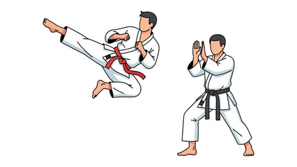 Karate Training: Dynamic illustrations of Karate stances, showcasing power and discipline in martial arts, highlighting strength and precision