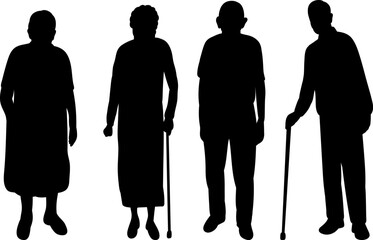 set of silhouettes elderly people, old people, vector
