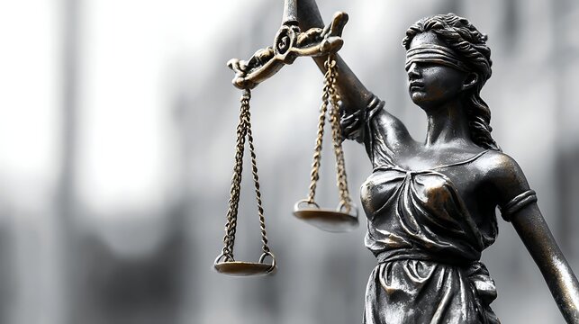 Lady Justice or Justitia statue with scales symbolizing law and fairness