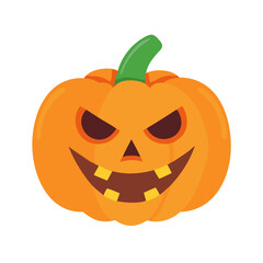Spooky halloween jack o lantern with a menacing grin and glowing eyes isolated on transparent background