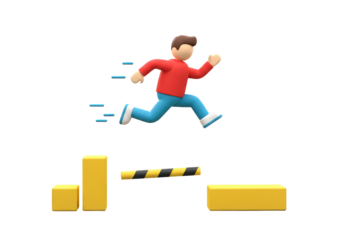 Isolated hurdle jumping 3D cartoon character, agility and fitness, obstacle course athlete
